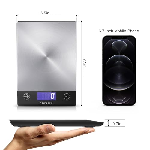 Food Scale 33lb Rechargeable 304 Stainless Steel Digital Kitchen Scale Weight Grams and Ounces with LCD Display and Type