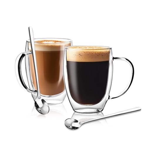 Double Wall Glass Coffee Mugs 12 OZ (2 Count)