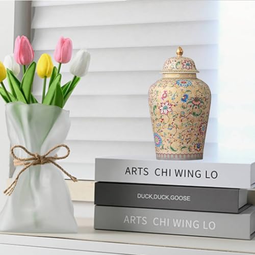 12in flower Ginger Jar with Lid Chinese Decorative brown Ceramic