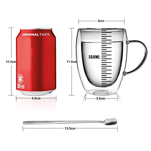 6 Pack Double Walled Coffee Cups Glasses Mug 12oz Borosilicate Glass (6 Count)