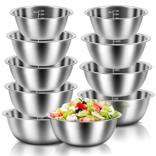 10 Pack Stainless Steel Nesting Mixing Bowl Set 5 Size (10 Count)