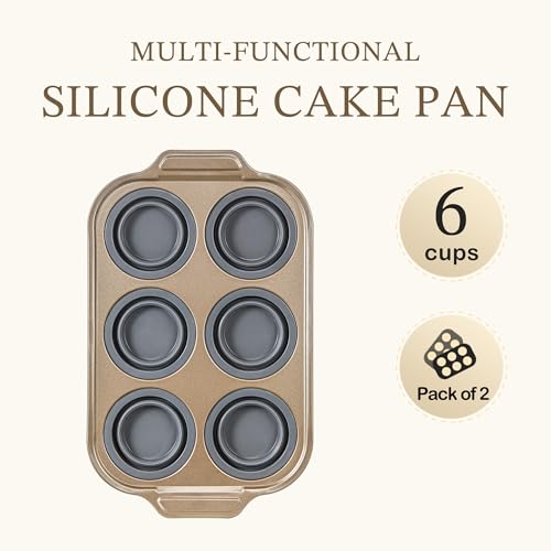 2 Pack Foldable Nonstick Silicone Muffin Pans For Baking (2 Count)