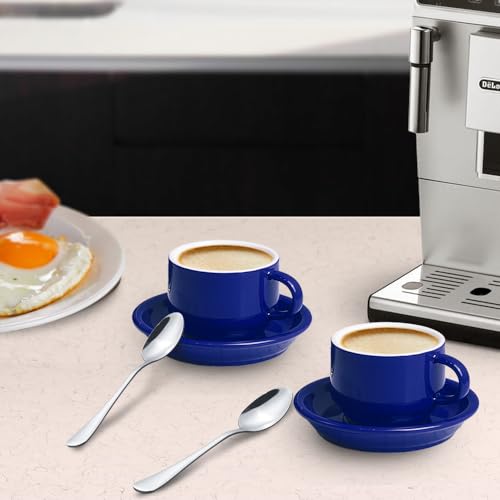 Premium Espresso Shot Cups and Saucers Set with Espresso Stainless Steel Spoons (6 Count)