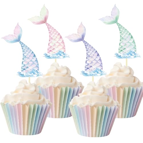 24 Pcs Mermaid Tail Cupcake Toppers (24 Count)