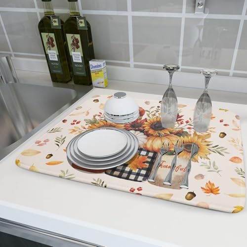 Autumn Sunflowers Vase Dish Drying Mat for Kitchen Counter