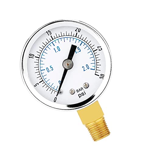 1 4" NPT 30Psi Steel Economical All Purpose Pressure Gauge with Brass Internals 2" Dial Display Bottom Mount