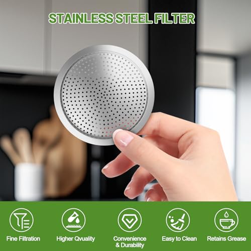 2 Pcs Filter with 3 Pcs Silicone Gasket Seals for 6 Cup Stovetop Espresso Coffee Maker Replacement Parts for 304 Stainless Steel Moka Pot (5 Count)