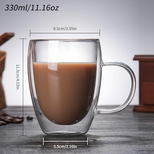 12OZ Double Wall Glass Cups With Handle (2 Count)