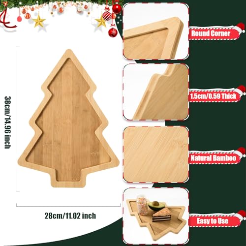 Christmas Wooden Appetizer Tray Christmas Tree Shaped Wooden Serving Platter Sushi Serving Tray Wood Charcuterie Board Tray Snack Dessert Candy Dish Plate for Christmas Home Kitchen