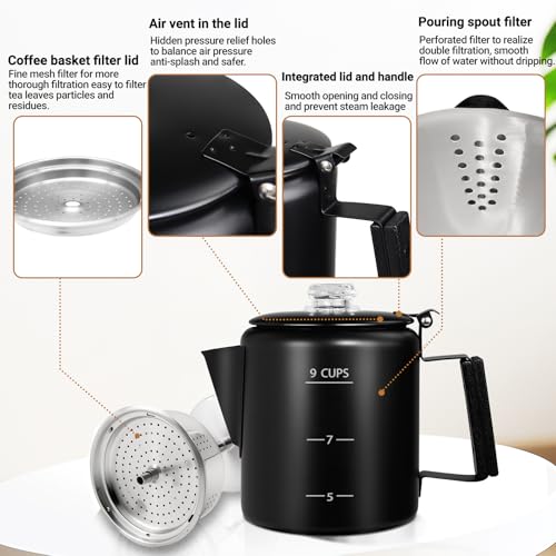 No Coating 9 Cup Percolator Coffee Pot 304 Stainless Steel