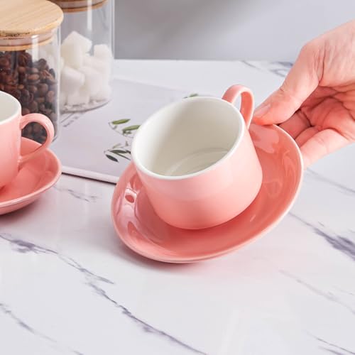 8 Ounce Porcelain Stackable Cappuccino Cups and Saucers Set of 4 (4 Count)