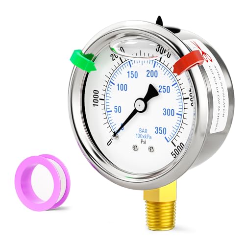 0 5000PSI Stainless Steel Glycerin Liquid Filled Pressure Gauge