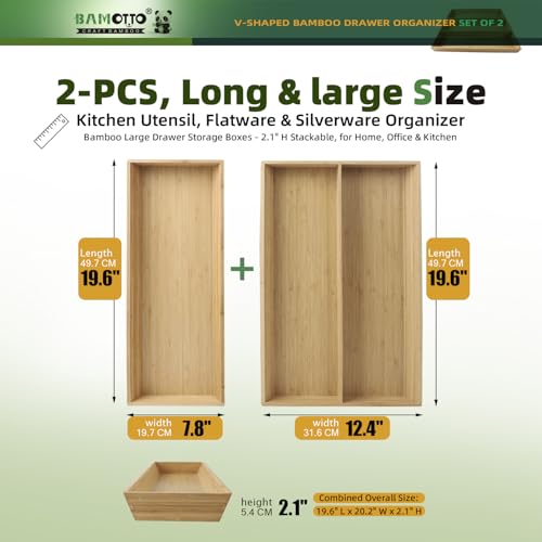Long V Shaped Bamboo Drawer Organizer Set of 2 (59.2 Ounce)