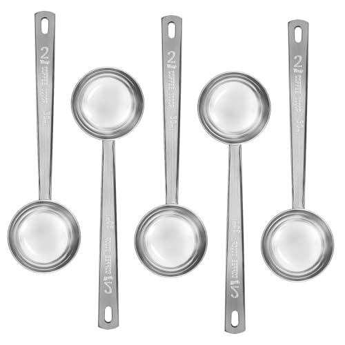 5 Pcs Coffee Scoop 2 Tablespoon Scoop Stainless Steel Tablespoon Measuring Spoon Long Handle for Powder Ground Coffee Tea Sugar (5 Count)