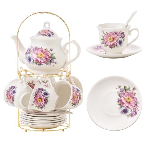 20 Pieces Tea Set For Adult with Golden Metal Rack