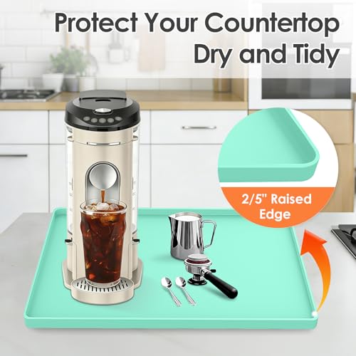 Silicone Coffee Maker Mat with Lip for Countertops 15.7''x11.8'' Mint Green