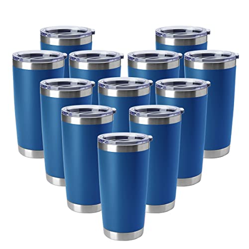 20oz Tumblers Stainless Steel Mugs with Lid Double Wall Vacuum Insulated Coffee Cups for Cold & Hot Drinks (12 Count)