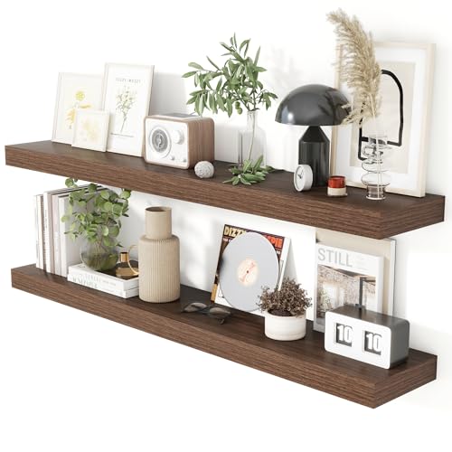 48 Inch Floating Shelves for Wall 8 Inch Deep Walnut Shelves Set of 2 (2 Count)
