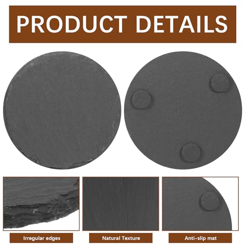 24 PCS Black Natural Slate Coasters Bulk Set 4 Inch Laser Engraving Blanks with Anti Scratch Bottoms for Home (24 Count)
