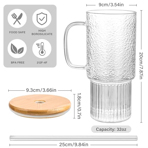 32 oz Glass Tumblers with Lid and Straw