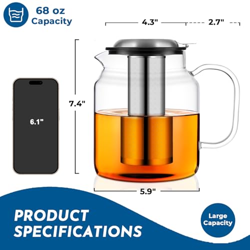 68oz Glass Teapot with Infuser (68 Fl Oz)