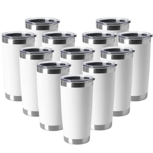 20oz Tumblers Stainless Steel Mugs with Lid Double Wall Vacuum Insulated Coffee Cups for Cold & Hot Drinks (12 Count)