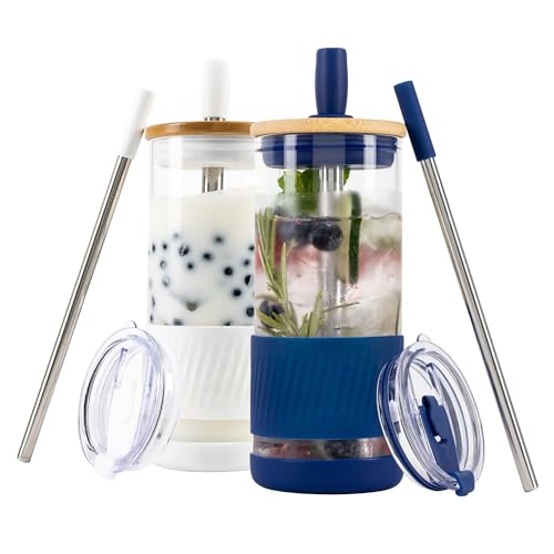 Glass Cups With Lids and Straws (2 Count)