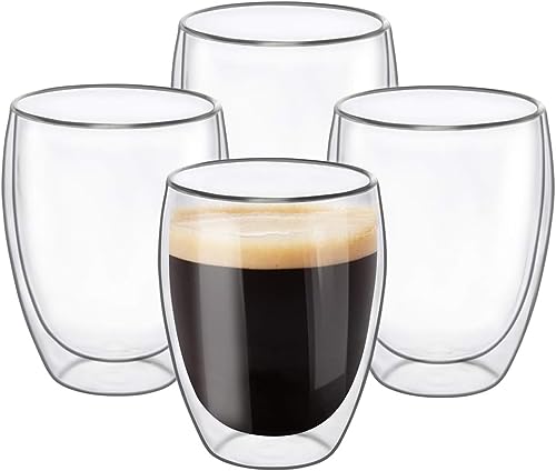 6.8OZ Double Wall Espresso Cups Set of 4 (4 Count)