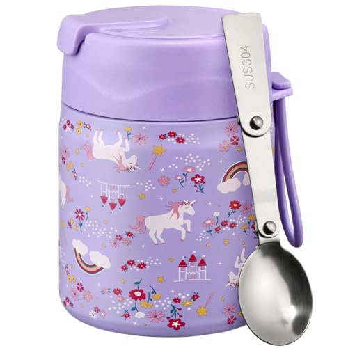 17oz Soup Thermo for Hot Food Kids Insulated Vacuum Food Jar with Stainless Steel Spoon Wide Mouth Thermo Leakproof Lunch Food Container Kids Hot Lunch Box