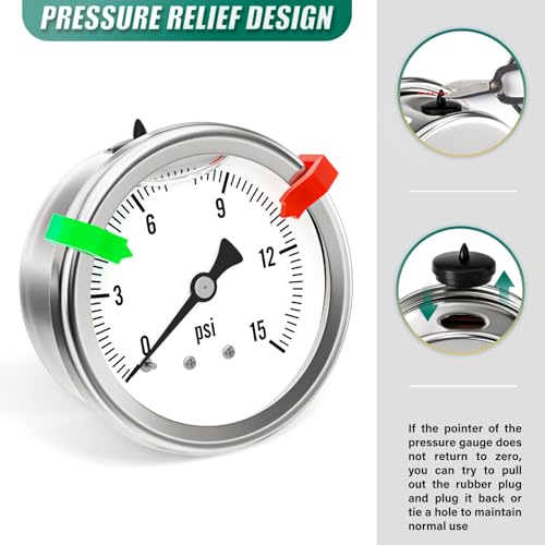 0 15PSI Stainless Steel Liquid Filled Pressure Gauge