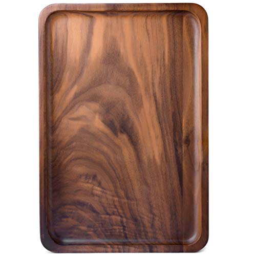 Wood Serving Tray Wooden Decorative Coffee Tea Platter Black Walnut 13.4 x 9 Inches