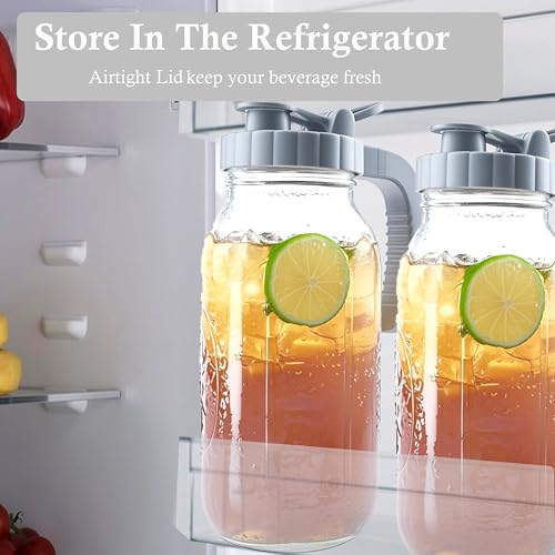 64 Oz Glass Mason Jar Water Pitcher With Lid Wide Mouth Sun Tea Pitchers (2 Count)