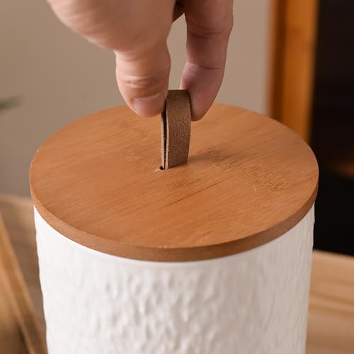 White Stone Ceramic Canister with Bamboo Lid (3 Count)
