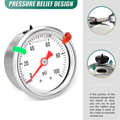 0 100psi Stainless Steel Glycerin Liquid Filled Pressure Gauge 1