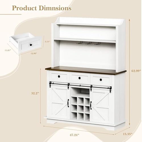 63 Inch Tall Coffee Bar Cabinet with 3