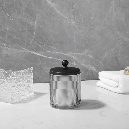 Gray Colored Tranlucent Apothecary Ribbed Geo Etched Glass Jar W