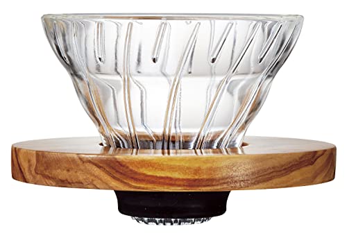 VDGR-01-OV V60 Heat Resistant Glass Transparent Coffee Dripper Olive Wood 01 Coffee Drip for 1-2 Cups