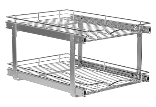 2-Tier Pull-Out Cabinet Organizer for Kitchen, 26"W x 21”D x 16.5"H
