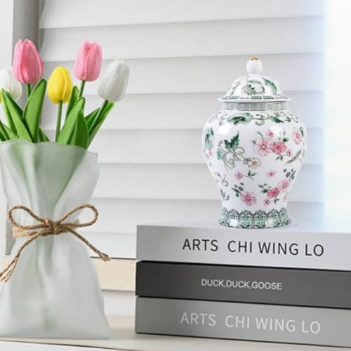 8inches green Ginger Jar with Lid Chinese Decorative flower Ceramic