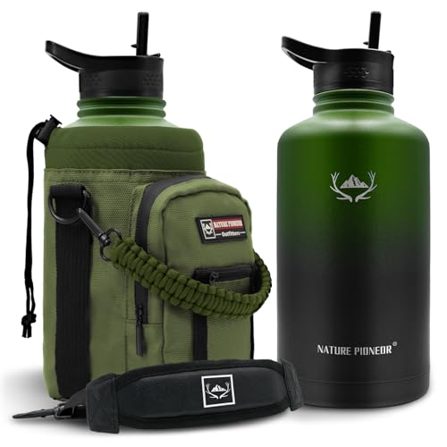 64 oz Insulated Water Bottle with Carrier Bag & 3 Lids