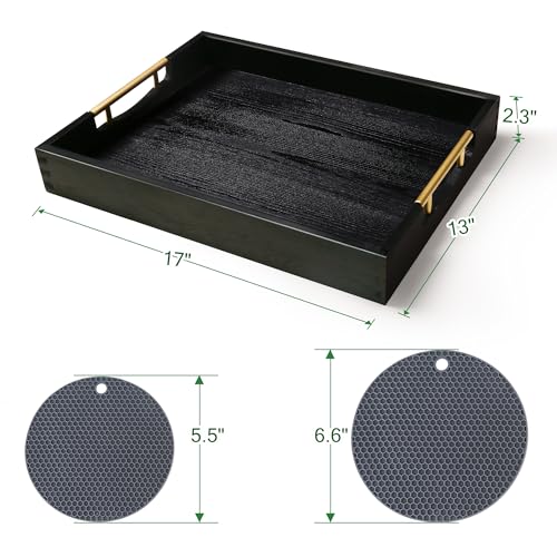 17x13 Inch Wood Serving Tray with Metal Handles