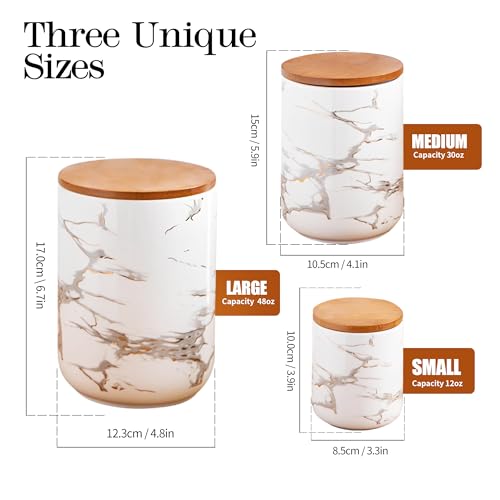 White Marble Ceramic Canister with Bamboo Lid (3 Count)