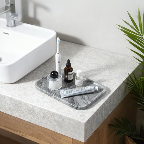 Marble Tray 12"x8" Natural Marble Vanity Tray for Countertop Bathroom Kitchen Dresser