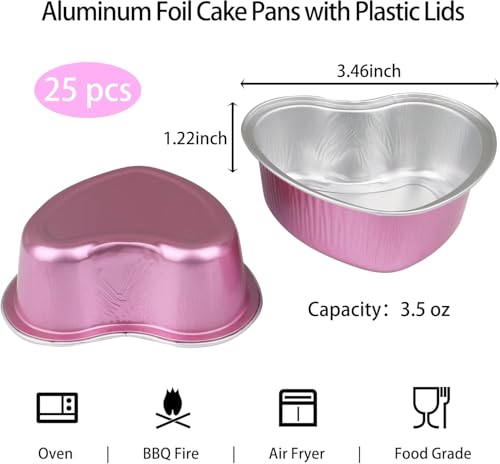 Mini Heart Shaped Cake Pans 3.5oz Aluminum Foil Heart Cake Pan with Lids