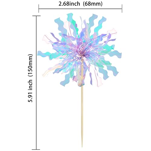 20Pcs Foil Firework Cupcake Toppers Happy Birthday Cake Toppers Sparkle Tinsel Flower Drink Stirrers Cocktail Food Fruit Toothpicks for Valentine's Day Party Supplies Light Blue (20 Count)