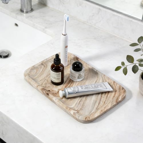 Marble Tray 12"x8" Natural Marble Vanity Tray for Countertop Bathroom Kitchen Dresser