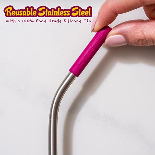 Premium Reusable Stainless Steel Drinking Straws With Silicone Tips + Patented Straw Cleaners and Carrying Case