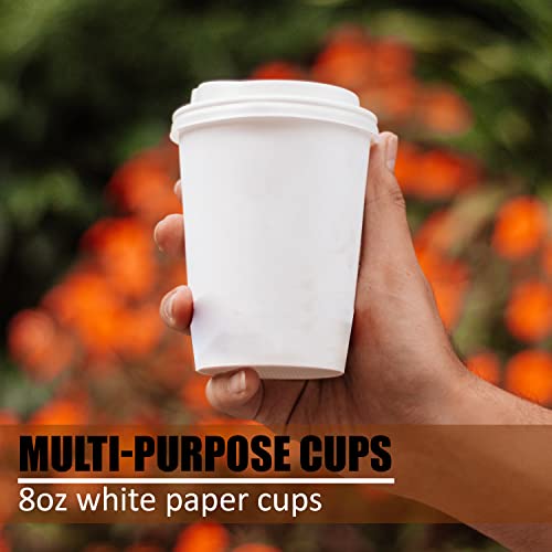 White Disposable Paper Coffee Cups with Lids (50 Count)