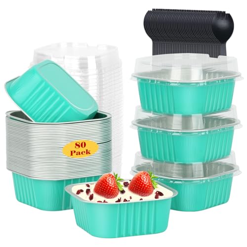 80 Pack 10oz Mini Cake Pans with Lids and Spoons for Bake Sales (80 Count)