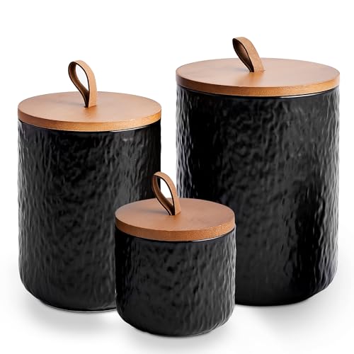 Black Stone Ceramic Canister with Bamboo Lid (3 Count)